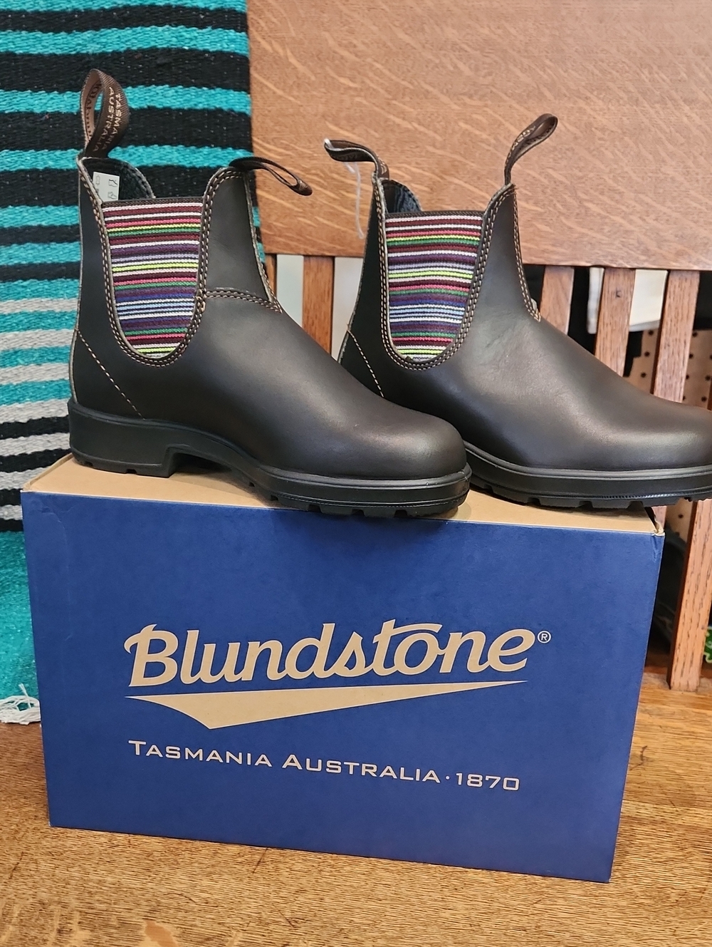 Blundstone Black Chelsea Boots with Multicolor Stripe Gussets